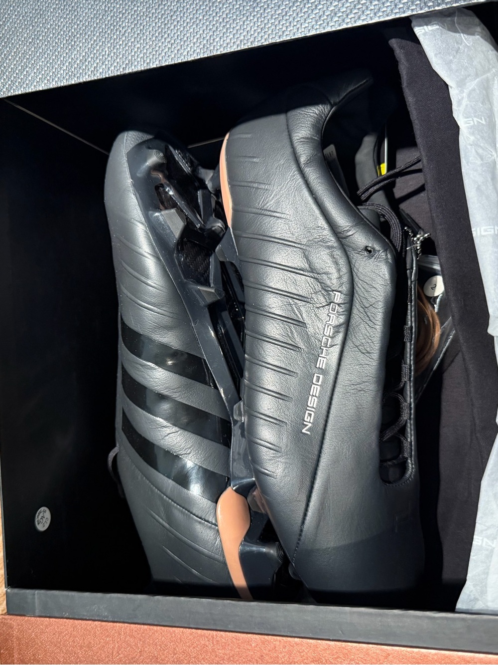 Porsche Design Black Leather Athletic Shoes with Tan Accents